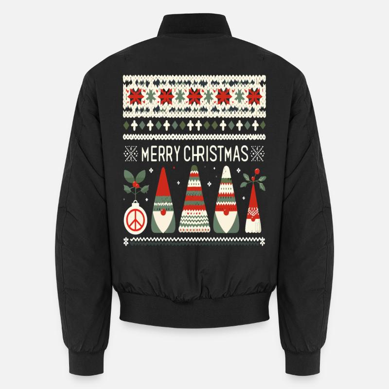 Christmas Gnomes Knitting Pattern - Unisex Bomber Jacket - black