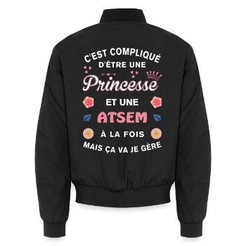 Cadeau Humoristique ATSEM Princesse - Bomber unisexe - noir - Dos - AI Model Male 185 light (185cm)