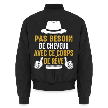 Chauve Cadeau Humour Citation Drôle 2024 - Bomber unisexe - noir - Dos - AI Model Male 185 light (185cm)