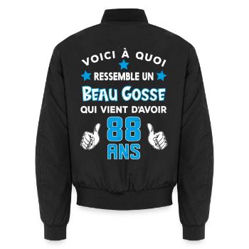 88 ans anniversaire homme cadeau drôle humour - Bomber unisexe - noir - Dos - AI Model Male 185 light (185cm)