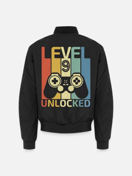 Level 9 Freigeschaltet Lustiger Videospieler 9. Geburtstag - Unisex Bomberjacke - Schwarz