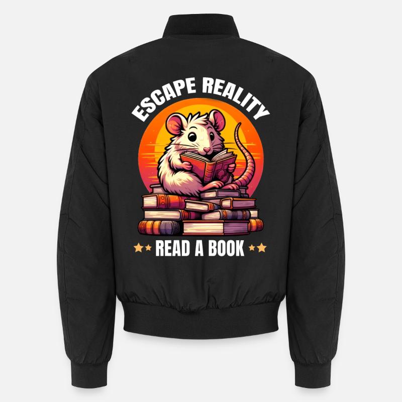 Escape Reality, Read a Book. Cute Rat Reads Book Unisex Bomber Jacket