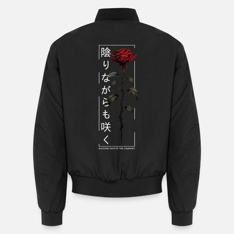 Blossom Despite The Shadow Rose Japanese Script Unisex Bomber Jacket