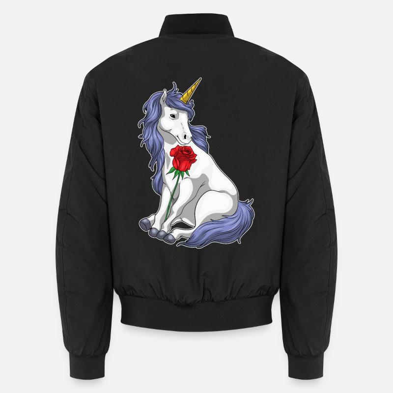 Einhorn Rose Blumen - Unisex Bomberjacke - Schwarz