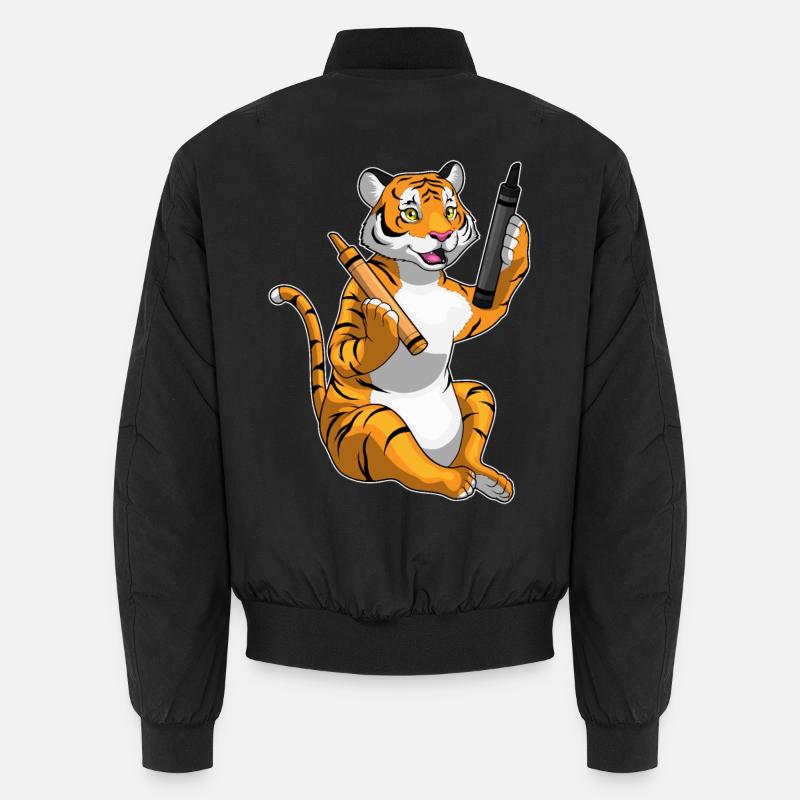 Tiger Schüler Buntstift Schule - Unisex Bomberjacke - Schwarz