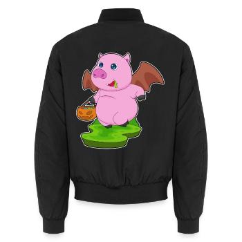 Pig Halloween Bat - Unisex Bomber Jacket - black - Back - AI Model Male 185 light (185cm)