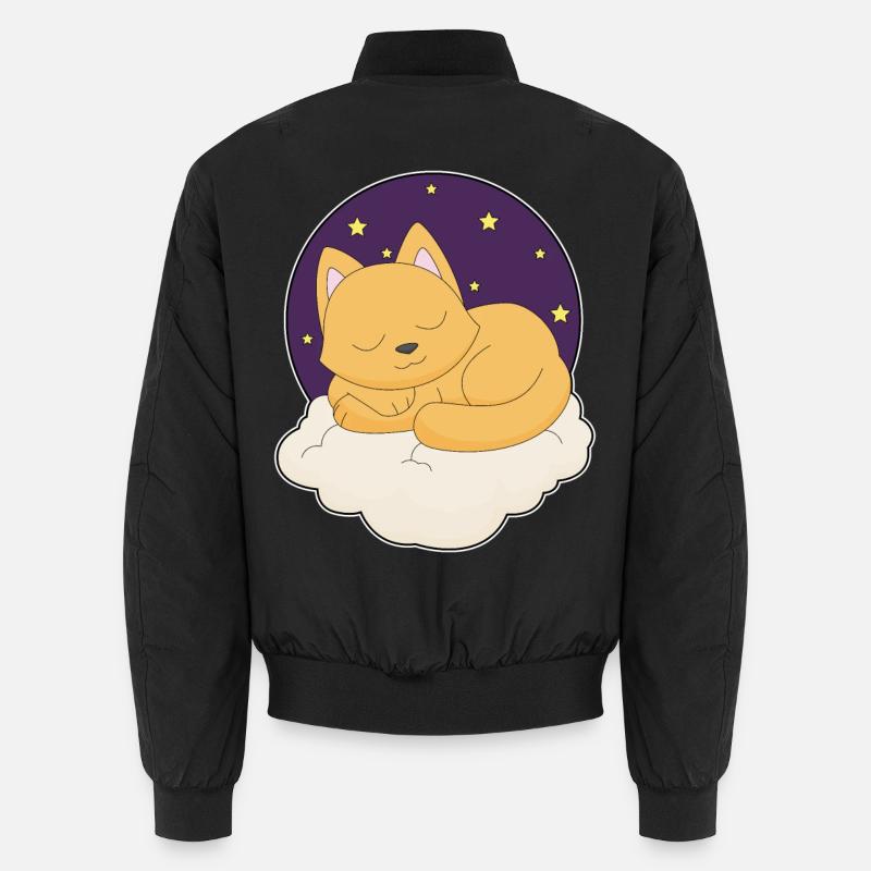 Cat Clouds Stars - Unisex Bomber Jacket - black