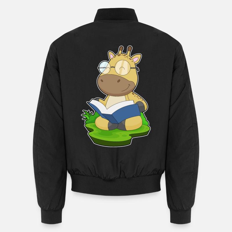 Giraffe Nerd Buch Brille - Unisex Bomberjacke - Schwarz