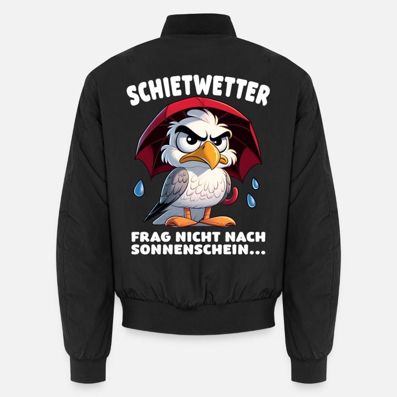 Schietwetter Spruch Lustige Möwe mit Regenschirm Unisex Bomberjacke