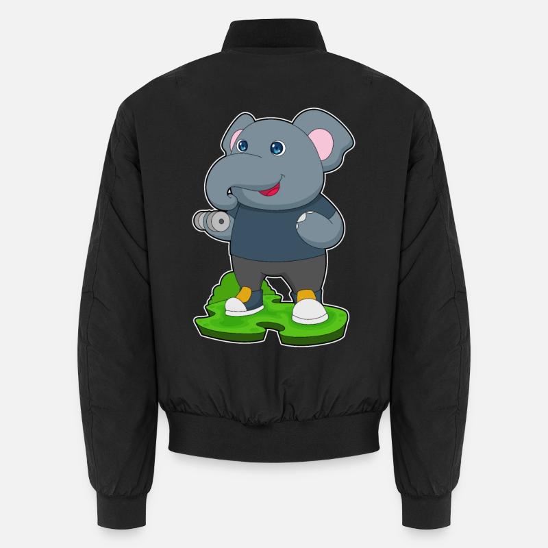 Elephant Bodybuilder Dumbbell Bodybuilding - Unisex Bomber Jacket - black