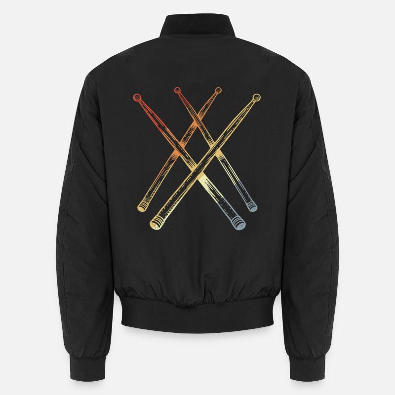 Retro Drumsticks Sketch - Unisex Bomber Jacket - black