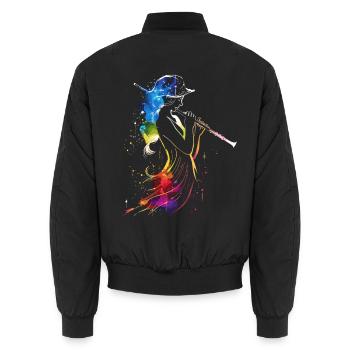 Flute player Retrowave - Unisex Bomber Jacket - black - Back - AI Model Male 185 light (185cm)