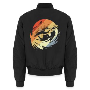 Fish Graphic Retro Look - Unisex Bomber Jacket - black - Back - AI Model Male 185 light (185cm)