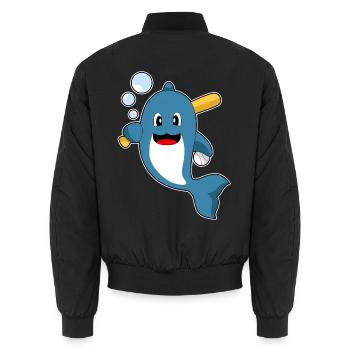Delfin Baseball Baseballschläger - Unisex Bomberjacke - Schwarz - Hinten - AI Model Male 185 light (185cm)