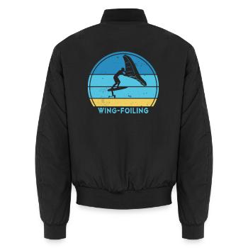 Wingfoil Surfer Hydrofoil Kitefoil Wingsurf - Unisex Bomber Jacket - black - Back - AI Model Male 185 light (185cm)