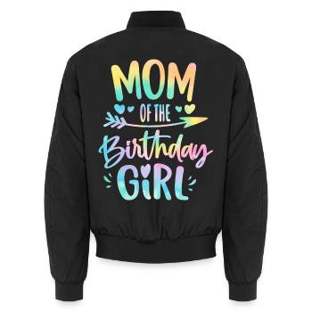 Mom of the Birthday Girl Tie Dye Colorful Bday Mom - Unisex Bomber Jacket - black - Back - AI Model Male 185 light (185cm)