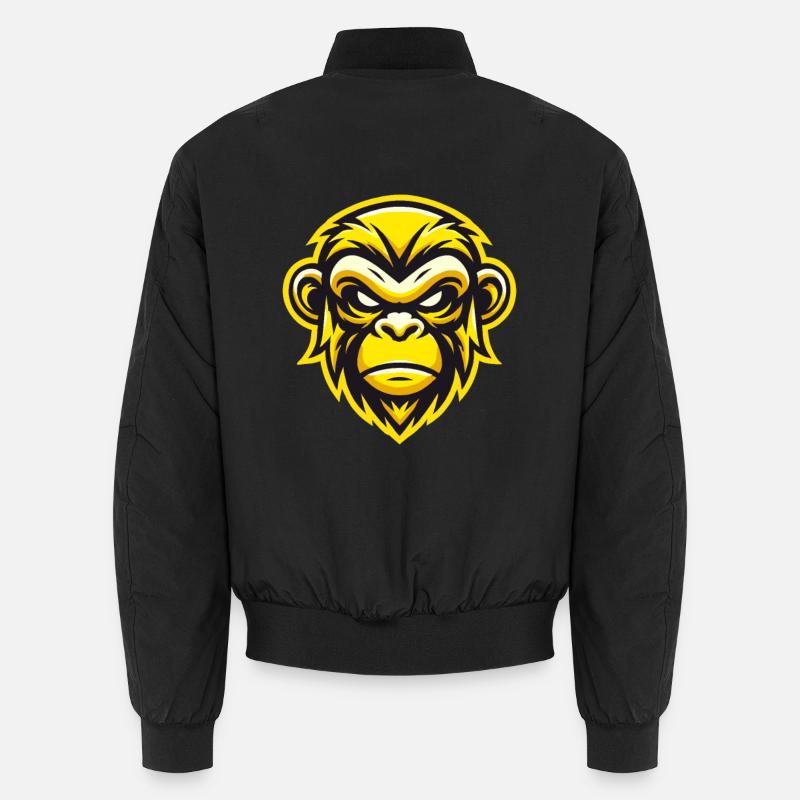 Yellow Fierce Monkey Face Design - Unisex Bomber Jacket - black