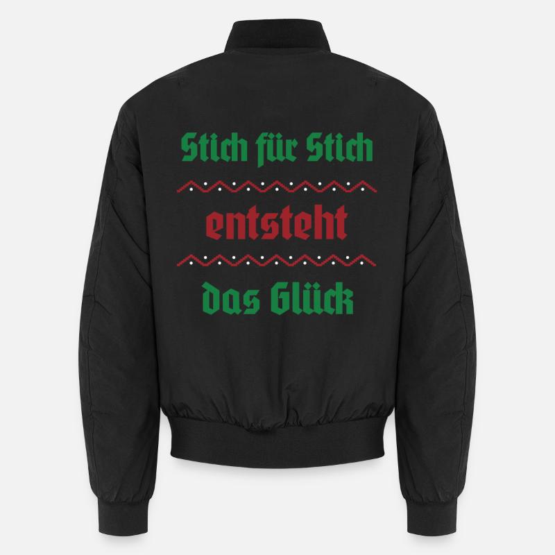 Stitch by stitch, happiness arises - Unisex Bomber Jacket - black