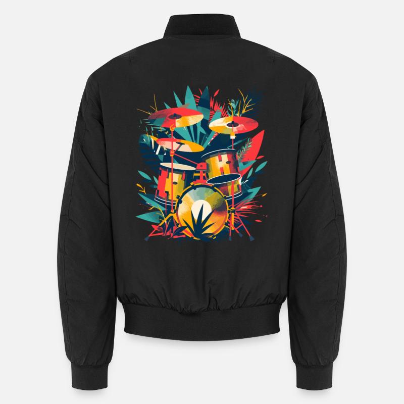 Drum Set Illustration - Unisex Bomber Jacket - black