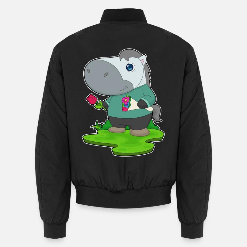 Pferd Blumenstrauß - Unisex Bomberjacke - Schwarz