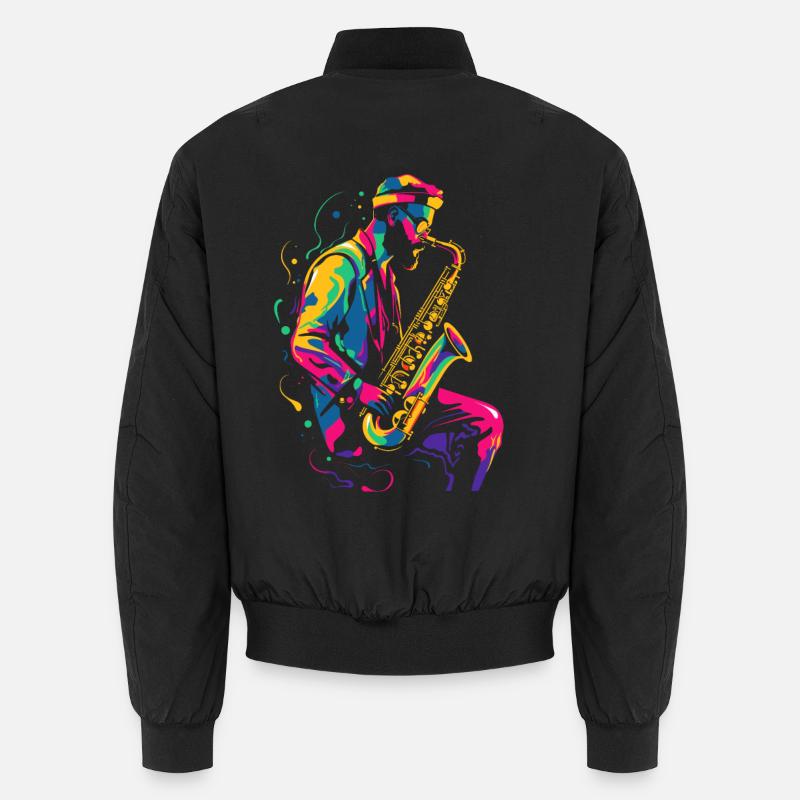 Saxophonist 90er Look - Unisex Bomberjacke - Schwarz