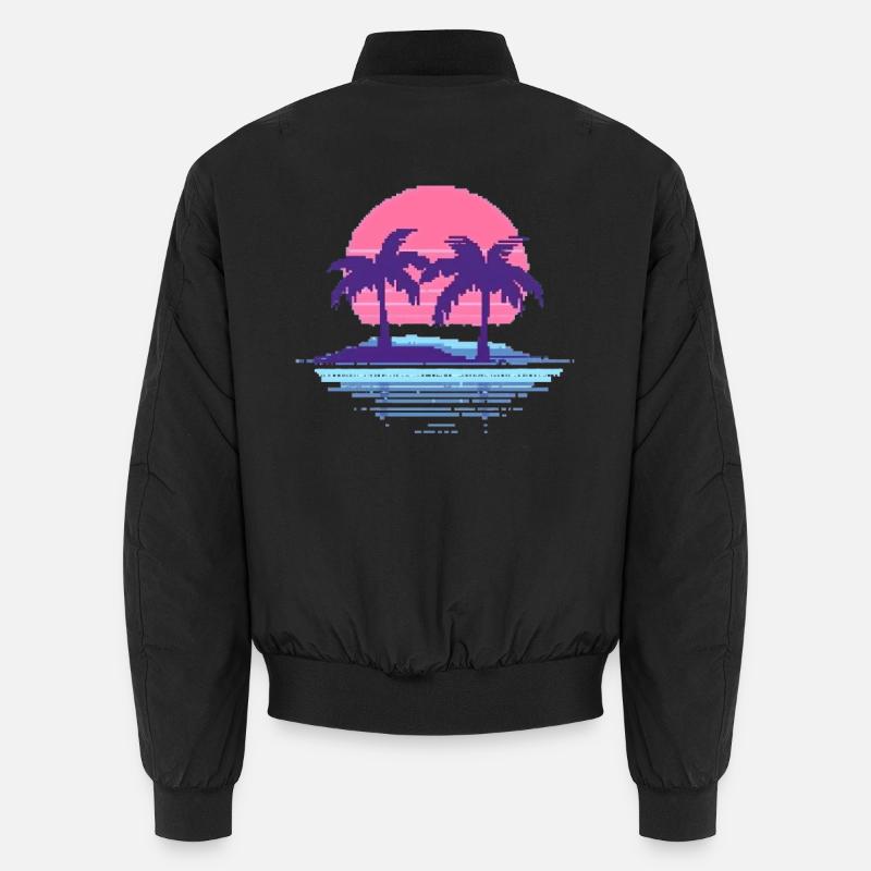 Vaporwave Synthwave Pixelart Palmen Retro 90er Unisex Bomberjacke