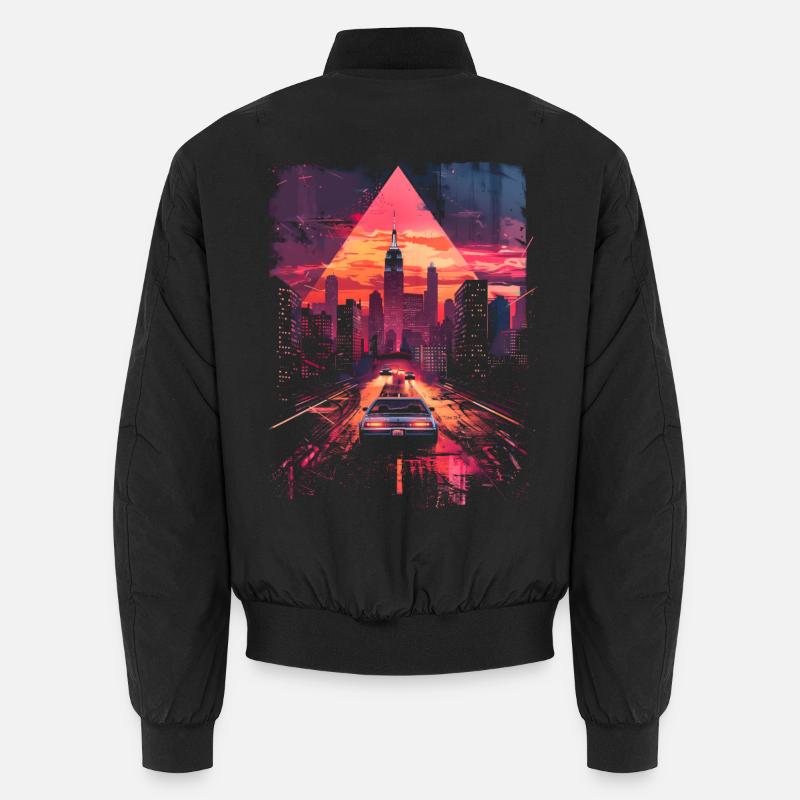 Vaporwave Retro Auto Stadt Synthwave 80er 90er Unisex Bomberjacke