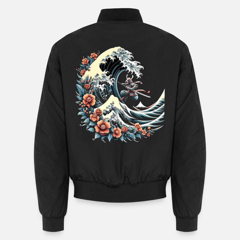große Welle vor Kanagawa mit Samurai Krieger Unisex Bomberjacke