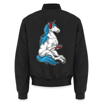Manette de jeu Unicorn - Bomber unisexe - noir - Dos - AI Model Male 185 light (185cm)