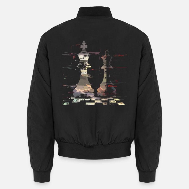 Chess Queen and King Graphic - Unisex Bomber Jacket - black