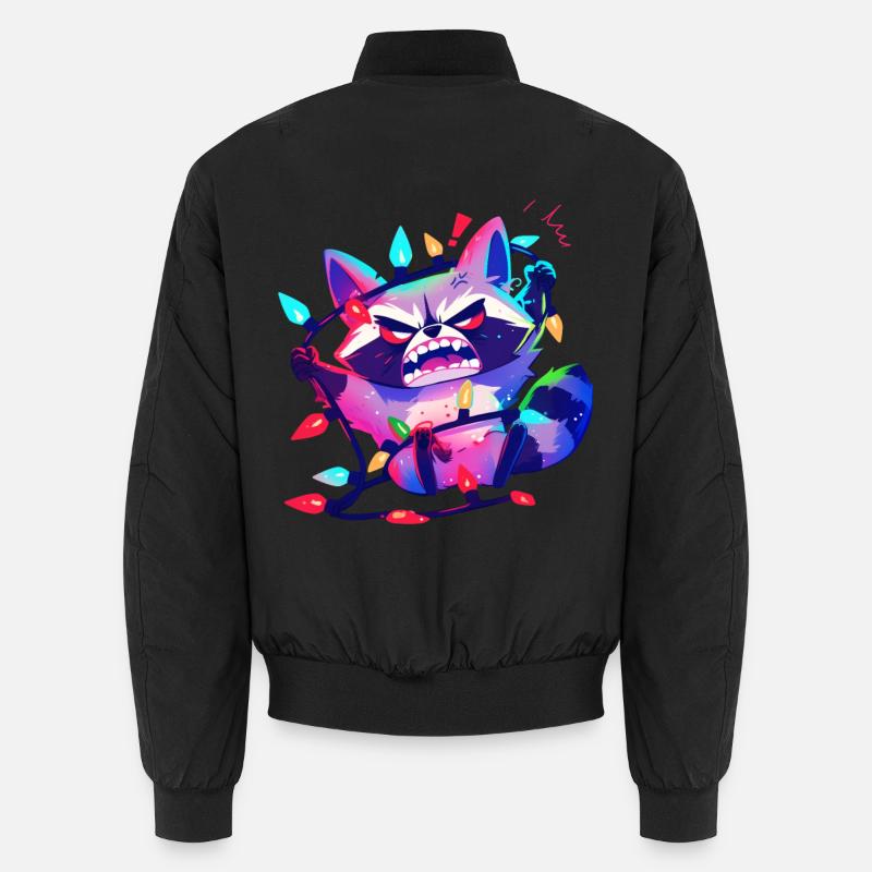 Lichterkette Lustiger Waschbär Weihnachtsbaum - Unisex Bomberjacke - Schwarz