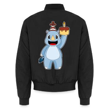 Rhino Birthday Cake - Unisex Bomber Jacket - black - Back - AI Model Male 185 light (185cm)