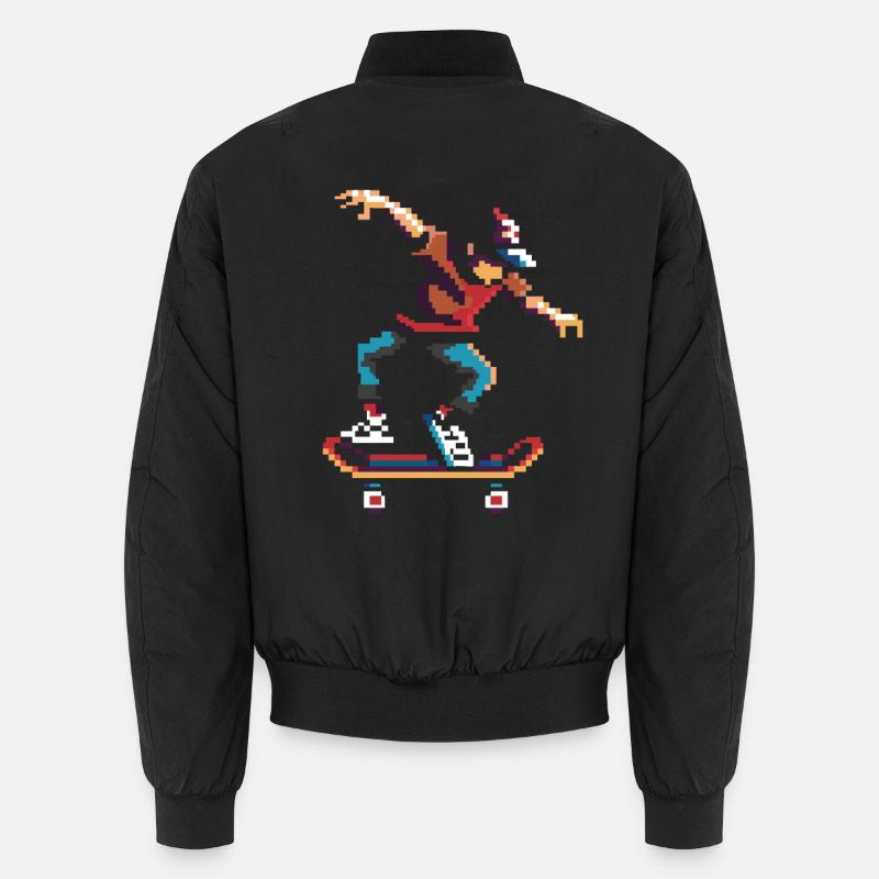 Skateboarder Pixel Art - Unisex Bomber Jacket - black