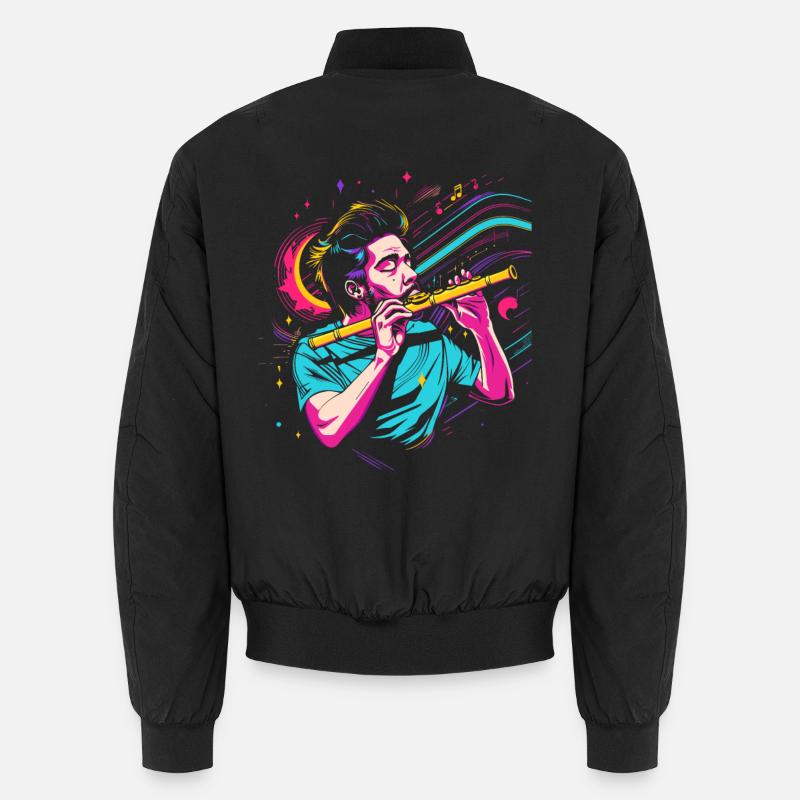 Retro Flute Player Graphic Unisex Bomber Jacket