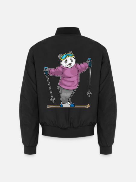 Panda Skifahrer Ski Wintersport - Unisex Bomberjacke - Schwarz