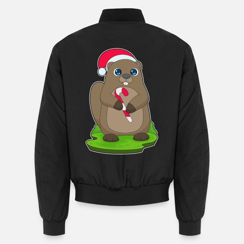 Beaver Christmas Candy Cane - Unisex Bomber Jacket - black