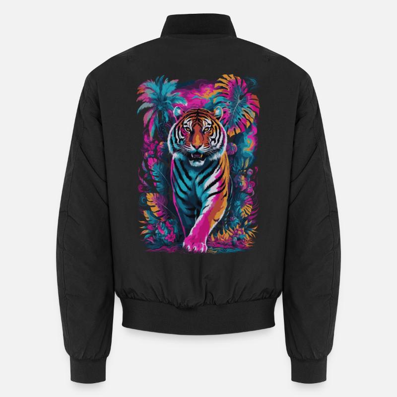 Psychedelischer Tiger im lebendigen Dschungel-Design - Unisex Bomberjacke - Schwarz