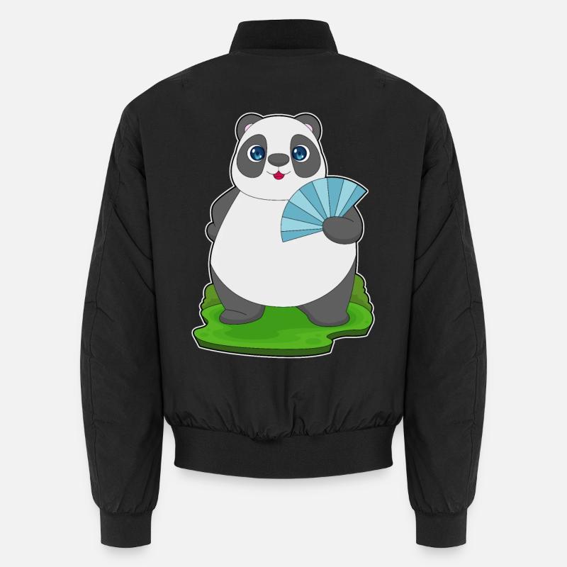 Panda Handheld Fan - Unisex Bomber Jacket - black