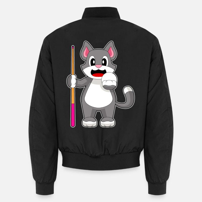 Cat Billiard Cue - Unisex Bomber Jacket - black
