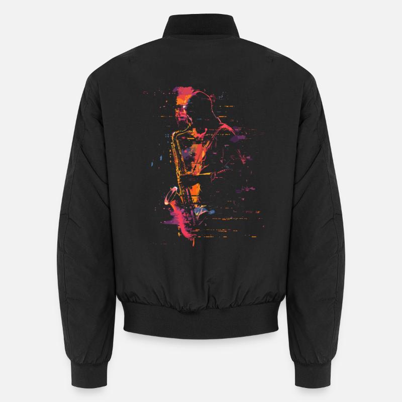 Saxophonist Synthwave - Unisex Bomber Jacket - black