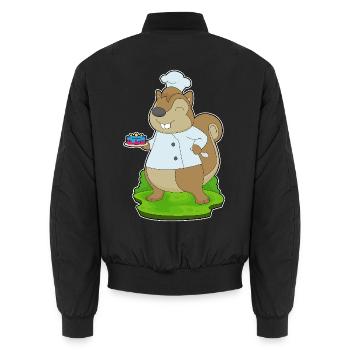 Squirrel Birthday Cake - Unisex Bomber Jacket - black - Back - AI Model Male 185 light (185cm)