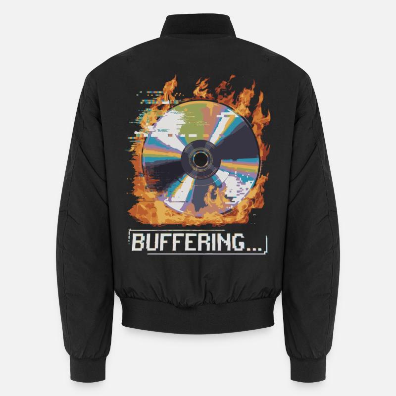 Buffering... Flamingo Glitched CD Retro Design Unisex Bomber Jacket