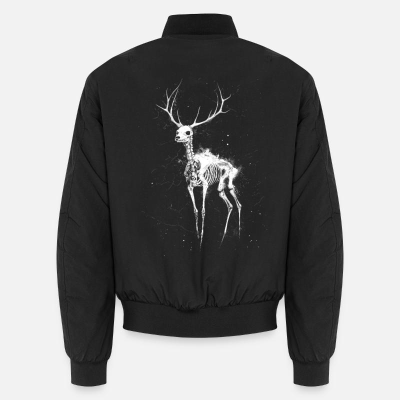 White Deer Skeleton Gothic Surreal Fantasy Graphic Unisex Bomber Jacket
