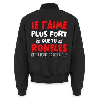 Saint Valentin 2026 Homme Femme Couple Ronfle - Bomber unisexe - noir - Dos - AI Model Male 185 light (185cm)