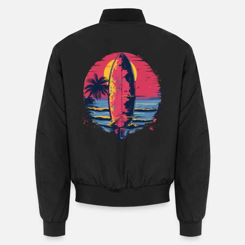 Surfbrett Synthwave Unisex Bomberjacke
