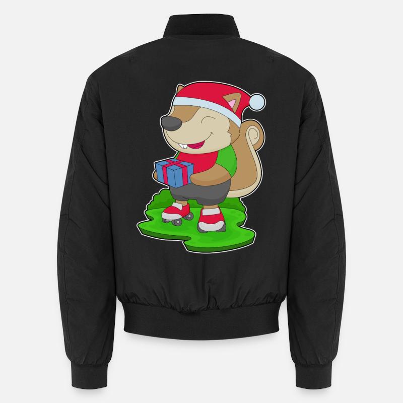 Squirrel Christmas Inline skating - Unisex Bomber Jacket - black