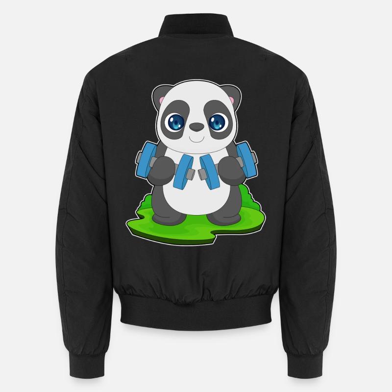 Panda Bodybuilder Dumbbell Bodybuilding Unisex Bomber Jacket