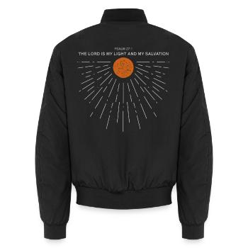 Sonne Bibelvers Psalm 27:1 Glaube Christlich - Unisex Bomberjacke - Schwarz - Hinten - AI Model Male 185 light (185cm)