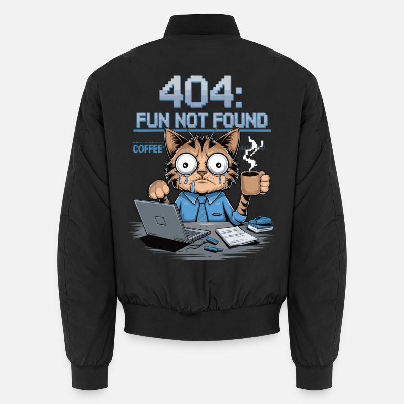 404 Fun Not Found - Funny Cat Coffee Work Meme Unisex Bomber Jacket