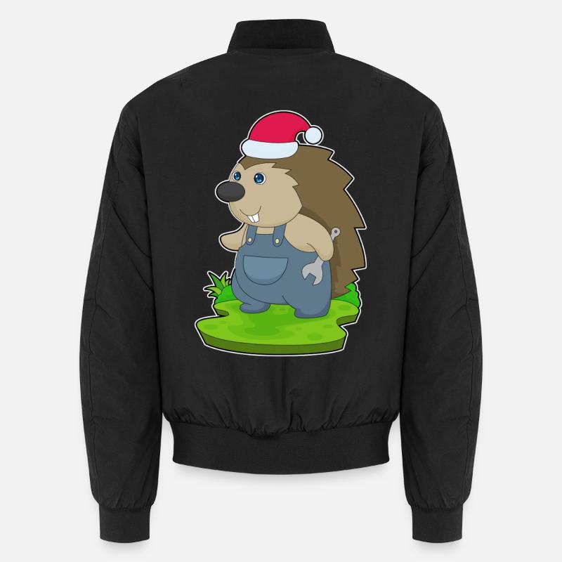 Hedgehog Christmas Mechanic Unisex Bomber Jacket
